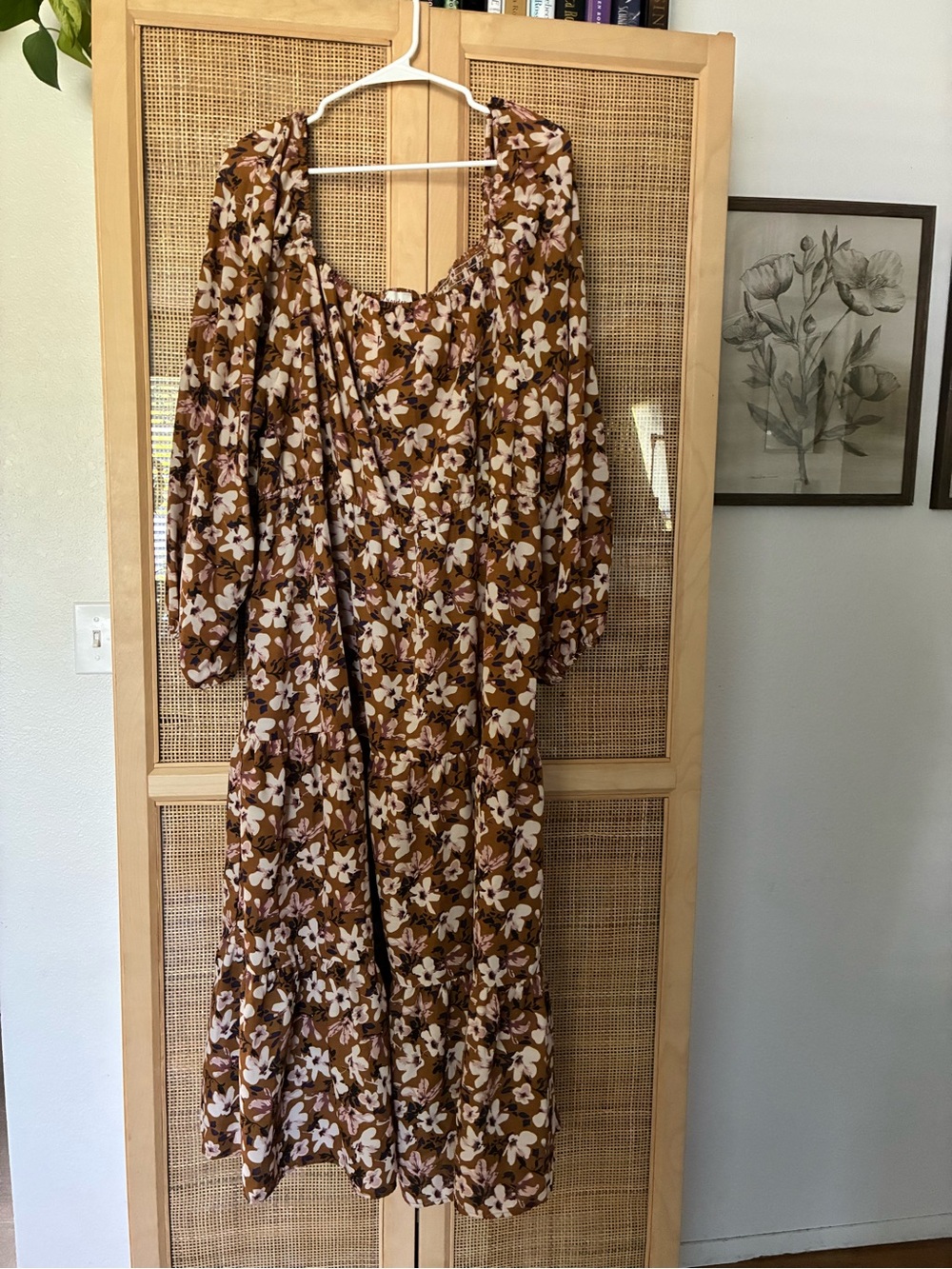 Hayden Brown Floral Maxi Dress with Cream & Pink Accents